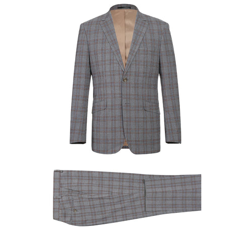 293-7 Men's Two Piece Slim Fit Stretch Windowpane Check Dress Suit