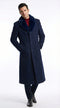 Menâ€™s Dark Navy Blue Long Overcoat with Faux Fur Collar, Classic Winter Dress Coat for Formal