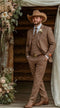 Men’s Light Brown Western 3 Piece Suit – Classic Country Style Blazer Vest Pants Set, Formal Cowboy Suit Toast