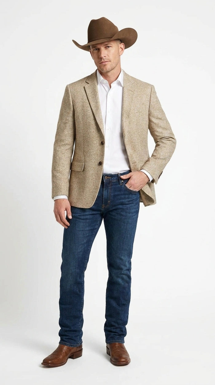 Men’s Light Tan Sand Tweed Cowboy Blazer – Country Style Western Jacket for Casual, Ranch, Saco Para Vaquero