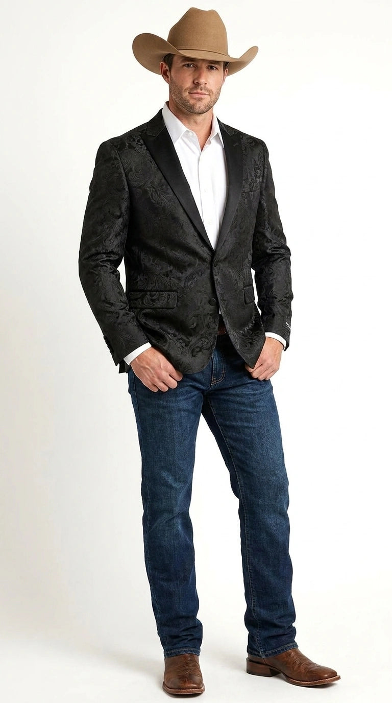 Men’s Black Paisley Western Cowboy Blazer – Classic Western Style Formal Jacket, Elegant Country Blazer Coat - saco para vaquero