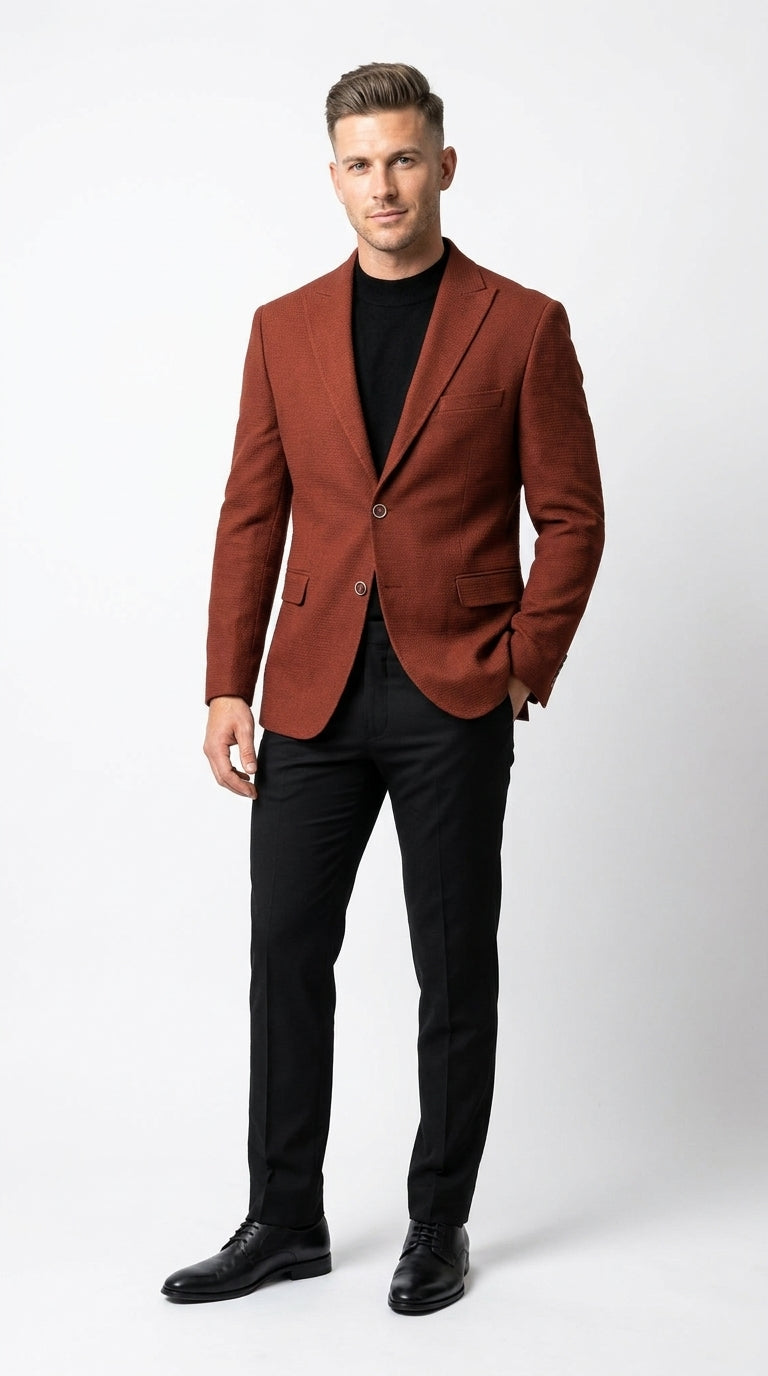 Men’s Rustic Brown Textured Blazer with Notched Lapel, Formal Dress Jacket for Weddings, Parties, Business Look