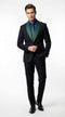 Men’s Black Suit with Hunter Green Shawl Lapel – Black and Hunter Green Formal Tuxedo Suit for Wedding, Prom With Bow Tie
