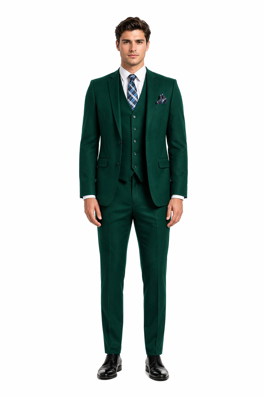 Mens Forest Green 3 Piece 2 Button Slim Fit Suit