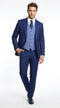 Vitalli Men’s Navy Blue 3 Piece Suit with Light Blue Vest, Textured Formal Dress Suit for Weddings, Prom, Business Events, and Parties