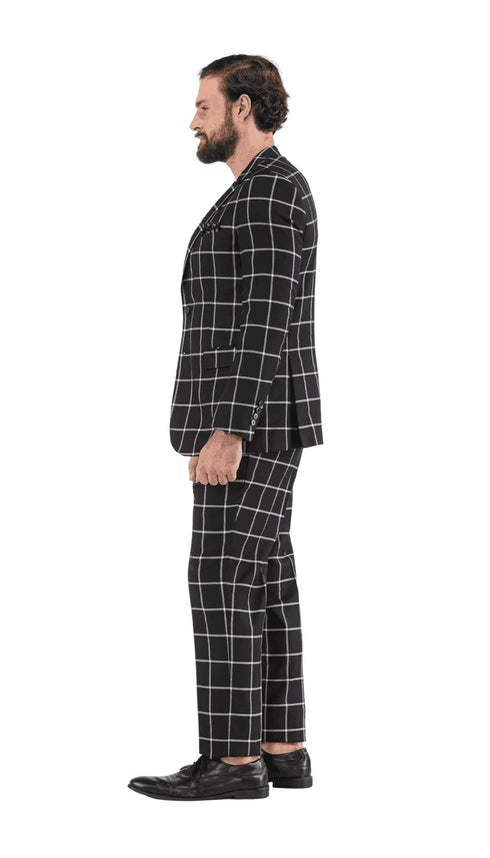 Mens Vested Gangster Plaid Pattern 1920's Plaid Suit in Black