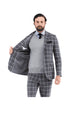 Mens Vested Gangster Plaid Pattern 1920's Plaid Suit in Grey