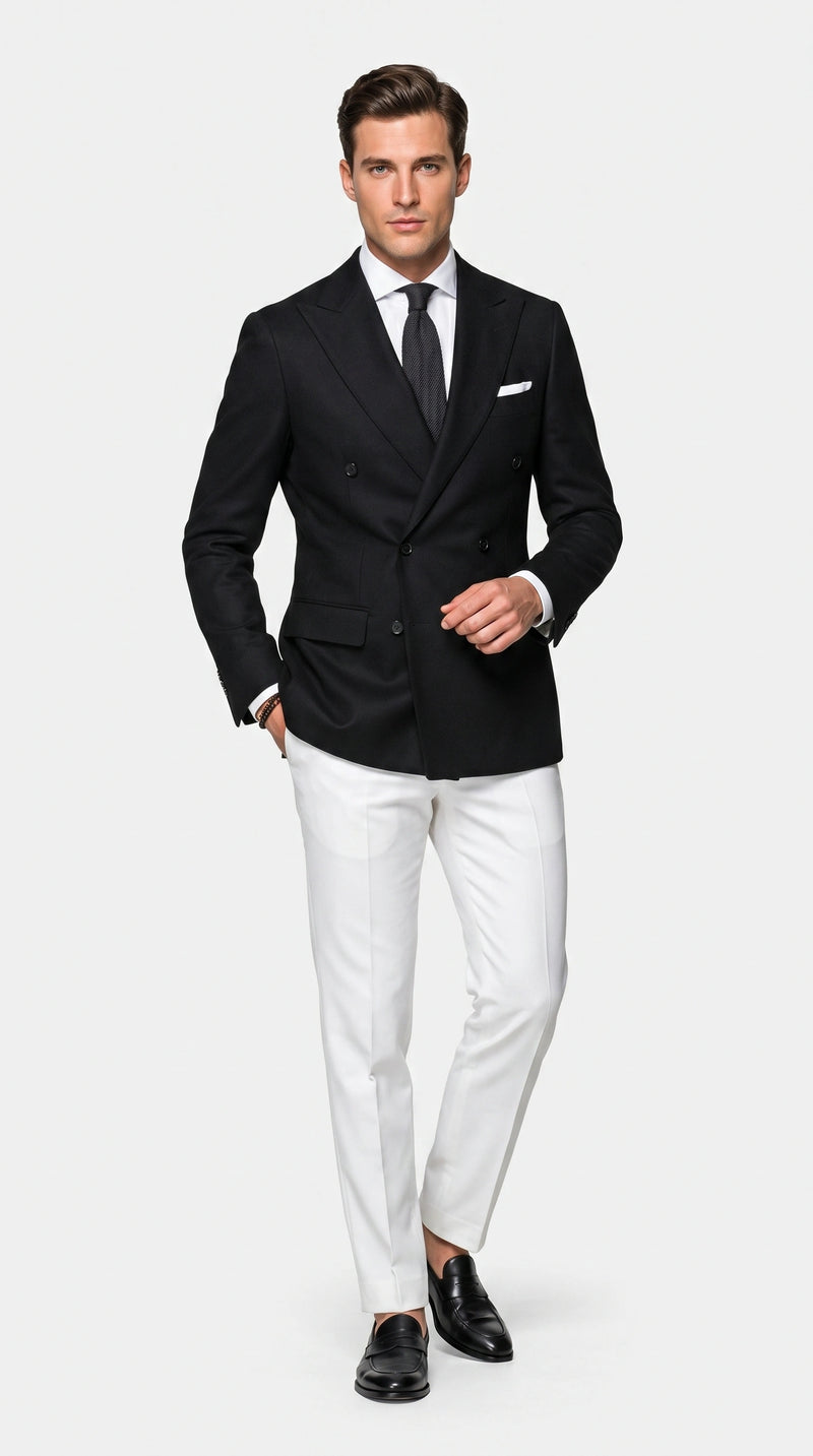 Men’s Black Double Breasted Blazer, Formal Wedding Business Casual Sport Coat Jacket
