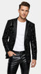 Men’s Black Velvet Sequin Swirl Dinner Jacket – Blazer Paisley Sparkly