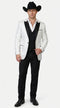 Men’s White Paisley Cowboy Tuxedo with Black Satin Lapel – Western Formal Wedding Suit Jacket