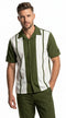 Men’s Olive Green and White Walking Suit – 2-Piece Short Sleeve Casual Leisure Outfit
