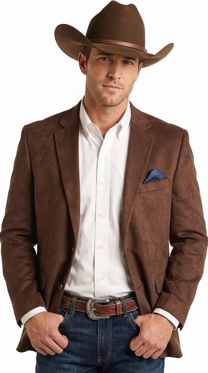 Men’s Brown Suede Western Blazer – Cowboy Style Sport Coat Jacket