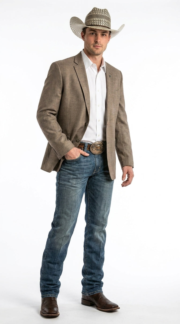 Men’s Dark Tan Taupe Light Brown Western Cowboy Blazer – Classic Country Style Jacket for Wedding, Casual Country Jacket Textured