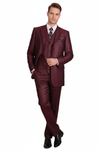 Men’s Burgundy 3-Piece Suit – Burgundy Three Buttons Vested Suit - Pleated Pants Classic Fit Athletic Cut