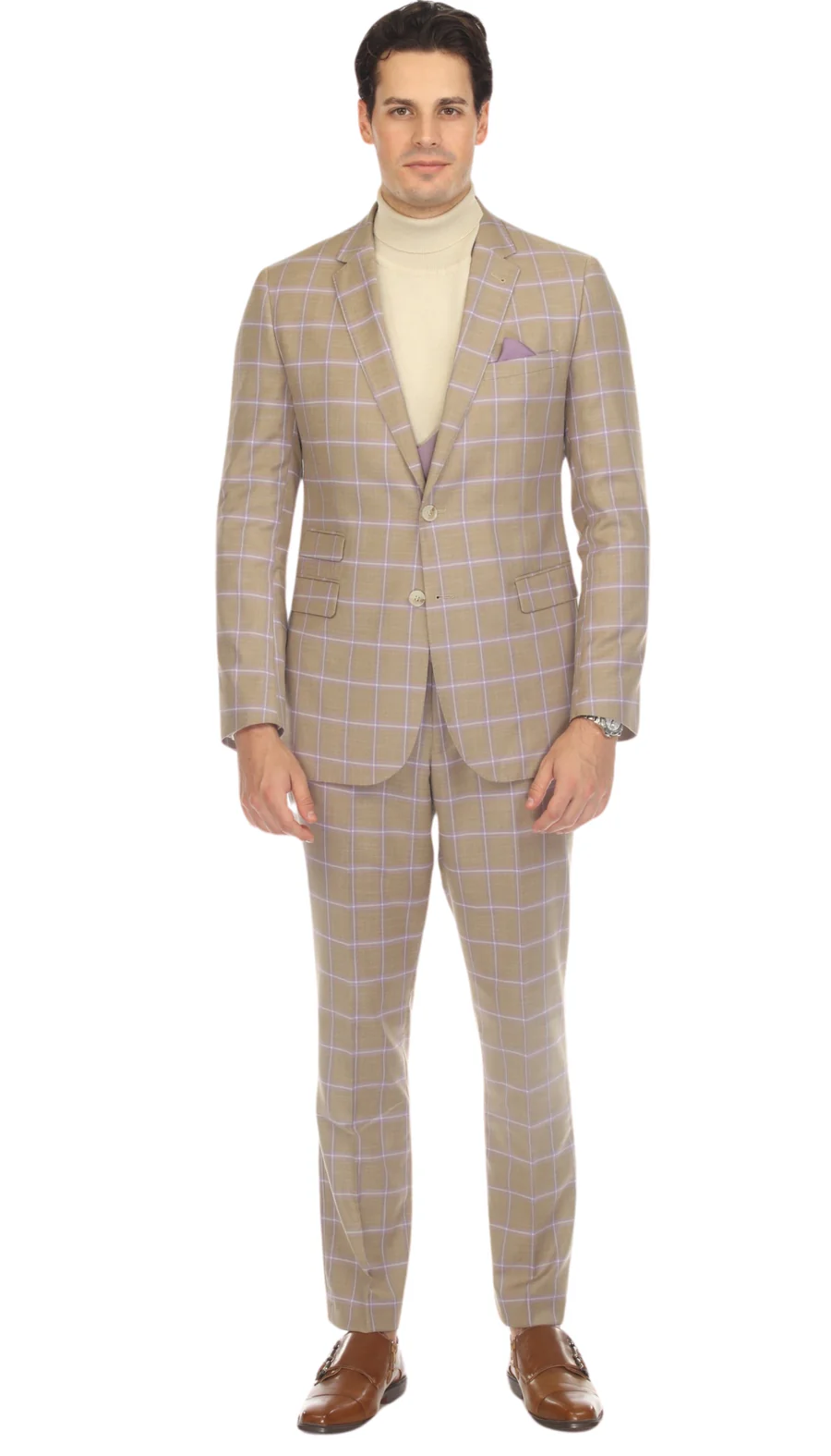 Modern Slim Fit Mens Suit – 2 Button Notch Lapel with U-Shaped Double Breasted Vest