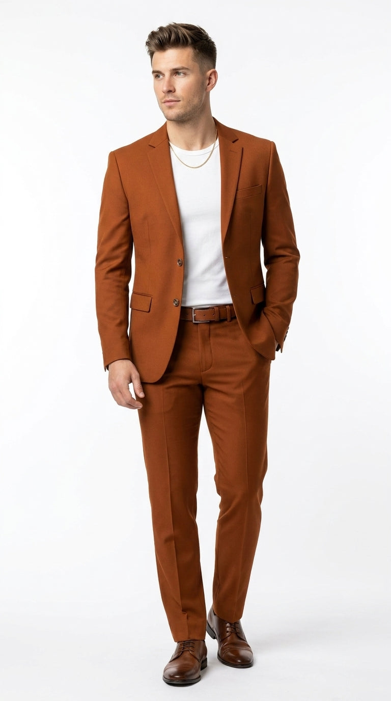 Men’s Burnt Orange Modern Fit Suit – Slim Fit Wedding, Prom and Formal 2-Piece Suit Copper Brick Color