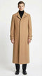 Men's full-length camel overcoat: straight cut, notched collar, single-breasted. Soft camel fabric. Side pockets, buttoned cuffs. Ankle-length.

