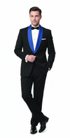 Men’s Black Tuxedo with Royal Blue Shawl Lapel | Modern Formal Dinner Jacket Suit + Pants for Weddings, Proms