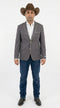 Mens Grey and White Trim Western Blazer – Classic Fit Cowboy Style Contrast Trim Dress Jacket