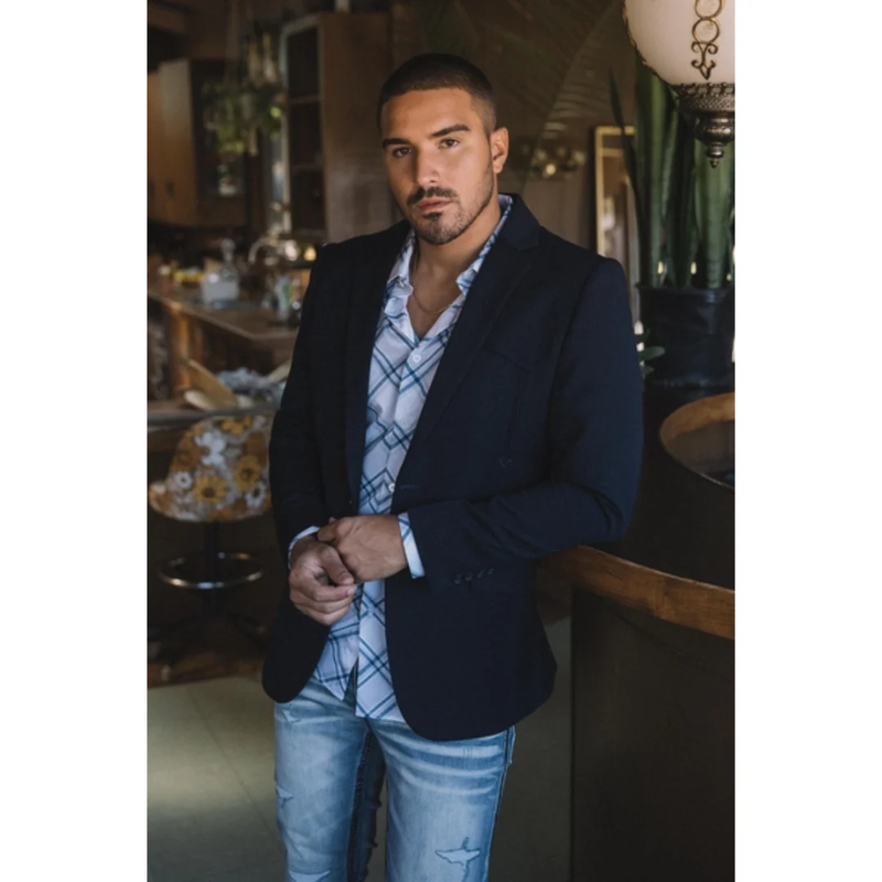 Mens Double Button Western Blazer - Navy