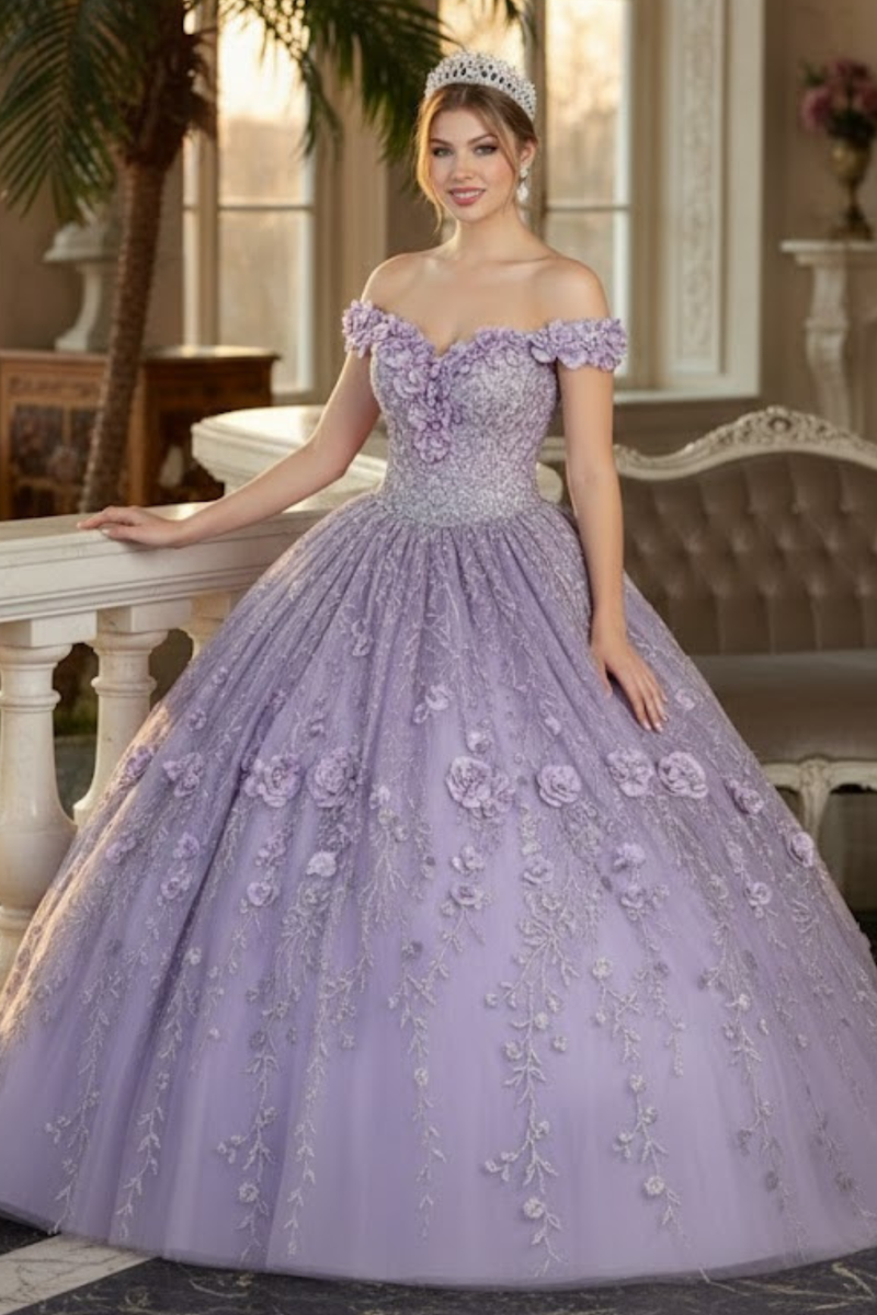 Layla K LK198 Off Shoulder Light Up Floral Quince Ball Gown