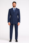 Mens Royal Blue Pinstripe Double-Breasted Suit – 6-Button Classic Vintage Gangster Style in Indigo Cobalt Blue  Pinstripe Color