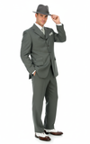 Men’s 1920s Gray Zoot Suit  – 4 Buttons  Gangster Wide Lapel Long Jacket 3-Piece Suit in Grey Color Classic Fit Pleated Pants