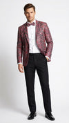 Men’s Burgundy and Black Snakeskin Print Blazer – Alligator Crocodile Sport Jacket Exotic Skin