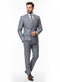 Men's gray tone-on-tone double-breasted suit. Classic slim fit, two-piece with shadow stripe. Formal business attire featuring a structured jacket and matching trousers.
