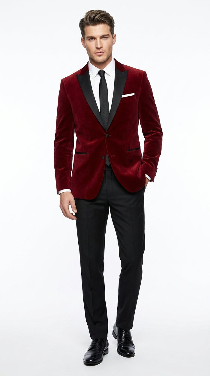 Velvet Velour Formal Sport Coat Two Tone Trimming Notch Collar Black and  Burgundy ~ Maroon Suit ~ Wine Color Men's blazer Burgundy Tuxedo
