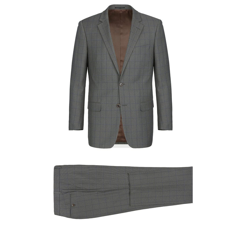 292-2 Men's Two Piece Classic Fit Windowpane Check Dress Suit