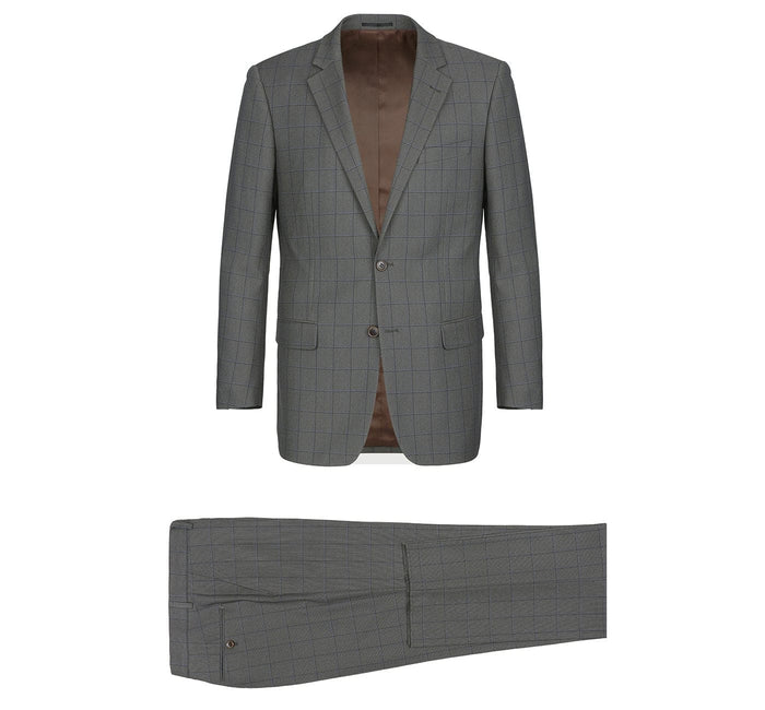 292-2 Men's Two Piece Classic Fit Windowpane Check Dress Suit