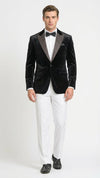 Men’s Black Velvet Tuxedo Blazer with Studded Lapel – Formal Evening Jacket