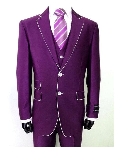 Mens Modern Fit Shiny Sharkskin Suit in Purple - AlbertoNardoniStore
