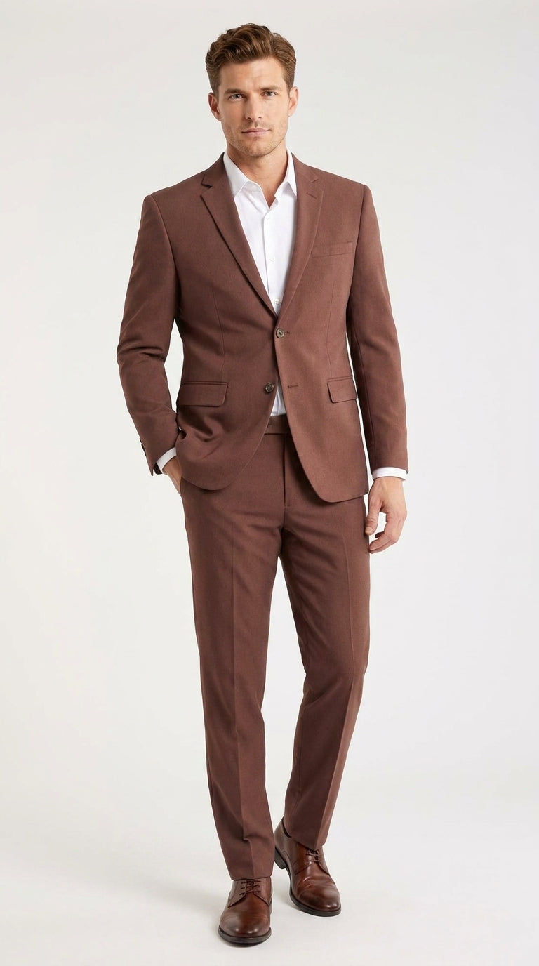 Men’s Coffee Brown 2-Piece Suit – Classic Two-Button Wedding, Business and Formal Suit