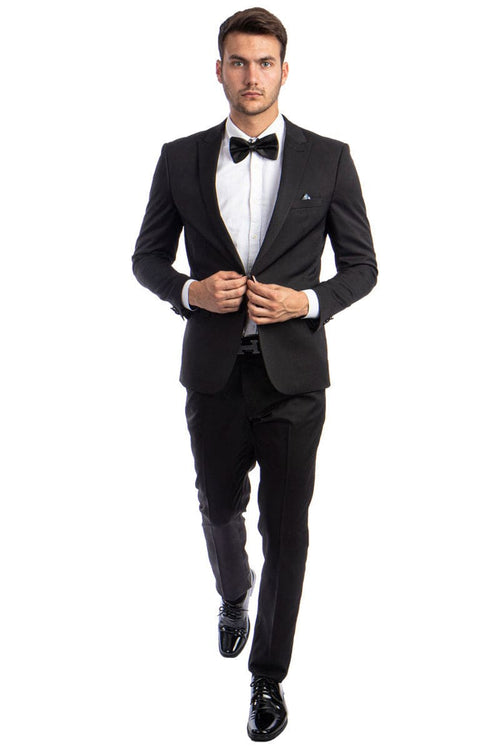 "Black Slim Fit Suit for Men - One Button Peak Lapel Basic"