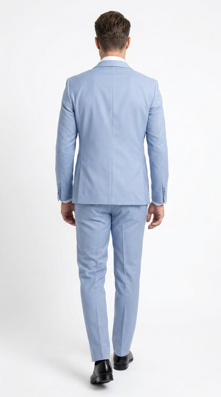 Men’s Powder Blue 2 Piece Tuxedo Suit – Light Blue Wedding Prom Tux with Matching Pants Light Baby Blue