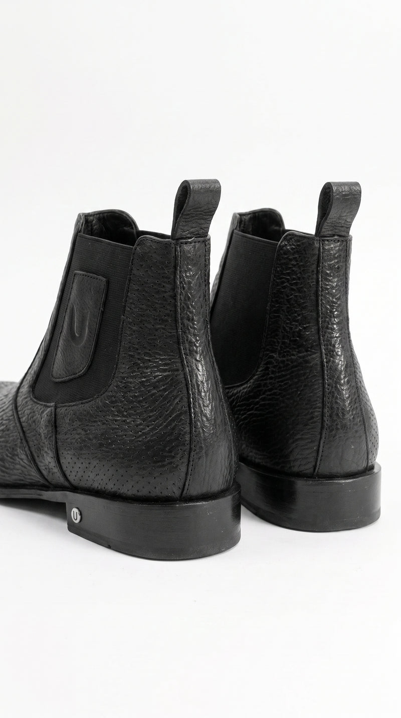 Men’s Shark Skin Cowboy Boots – Black Exotic Leather Western Chelsea Ankle Boots by Vestigium