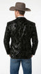 Men’s Black Sequin Western Blazer – Embroidered Cowboy Tuxedo Jacket with Rhinestone Lapels