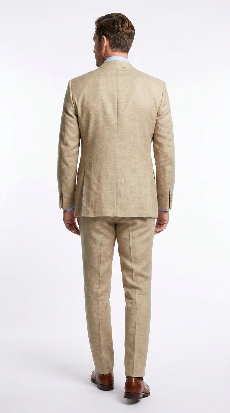Men’s Great Gatsby Tan Summer Sharkskin 3 Piece – Double Breasted Vest Classic 1920s Groosmen Suit