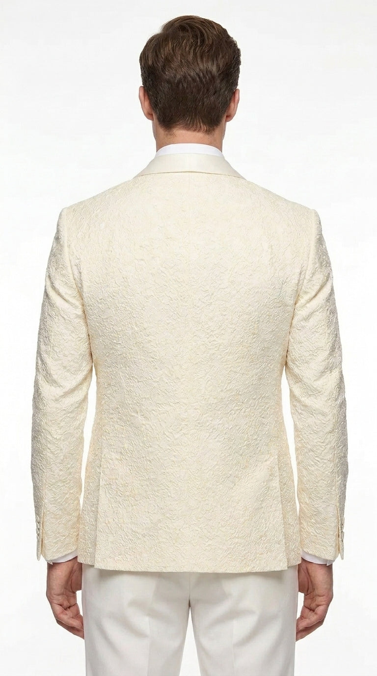 Men’s Ivory Off White Jacquard Dinner Jacket – Cream Tuxedo Blazer for Weddings & Formal Events + Bowtie included