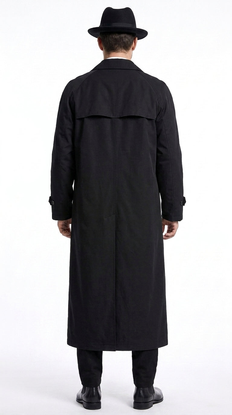 Men’s Neo Matrix Inspired Black Trench Coat – Long Full-Length Gothic Movie Style Overcoat