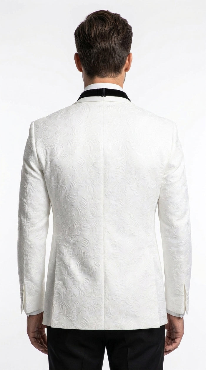 Men’s White Floral Tuxedo Jacket – Shawl Lapel Wedding & Prom Dinner Jacket