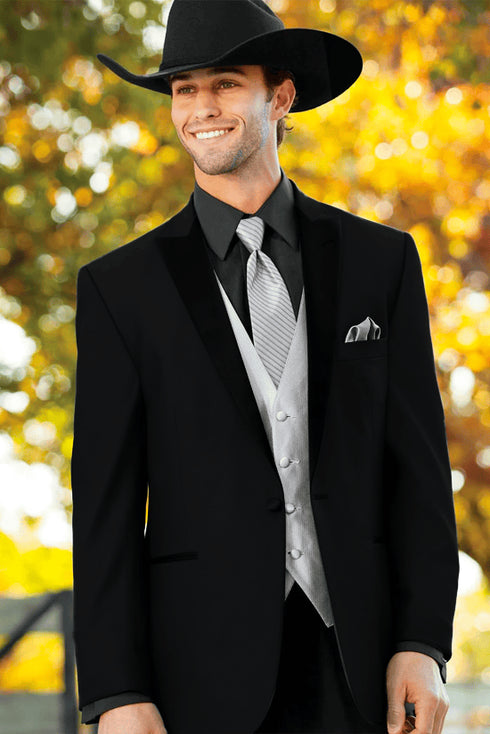 Men 2 Button Trim Cowboy in Black Cowboy Suit Country Wedding Suits 44 Black