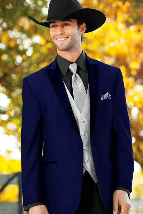 Men 2 Button Trim Cowboy in Royal Blue Cowboy Suit - Country Wedding Suits