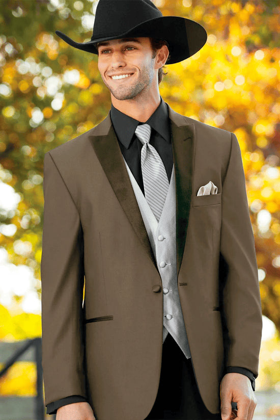 Men 2 Button Trim Cowboy in tan Cowboy Suit - Country Wedding Suits