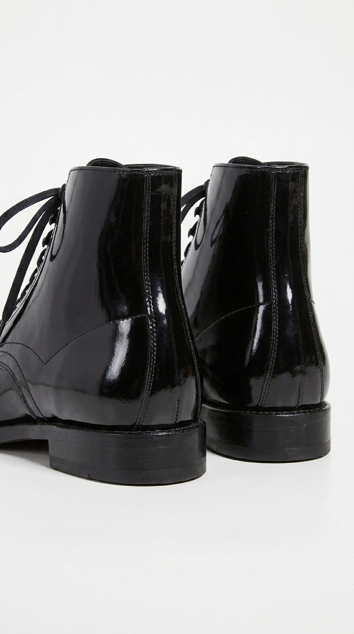 Men’s Black Lace-Up Leather Dress Boots – Vintage 1920s Peaky Blinders Cap Toe Boots in black color