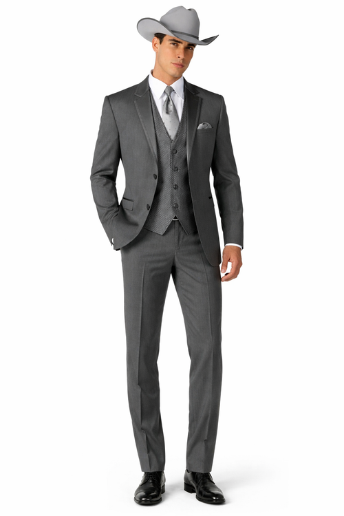 2 Button Trim Cowboy Tuxedo in Grey Cowboy Suit - Country Wedding Suits