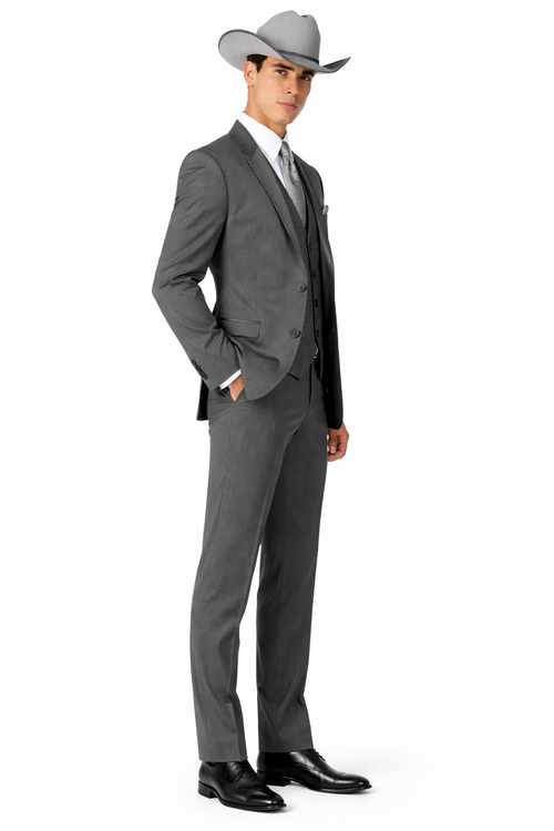 2 Button Trim Cowboy Tuxedo in Grey Cowboy Suit - Country Wedding Suits