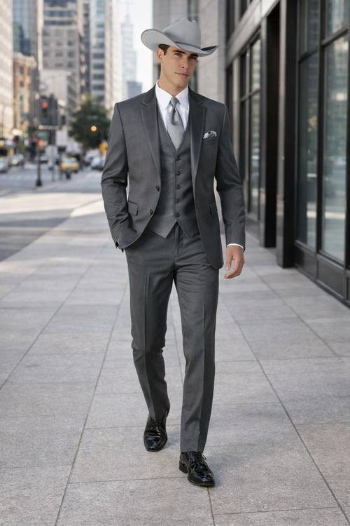 2 Button Trim Cowboy Tuxedo in Grey Cowboy Suit - Country Wedding Suits | Alberto Nardoni 2 Button Trim Cowboy Tuxedo in Grey Cowboy Suit - Country Wedding Suits | Alberto Nardoni